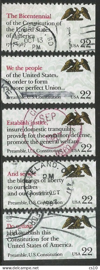 USA 1987 Drafting Of The Constitution Bicentennial SC.#2355/59 Cpl 5v Set From Booklet In VFU Condition - 1981-...