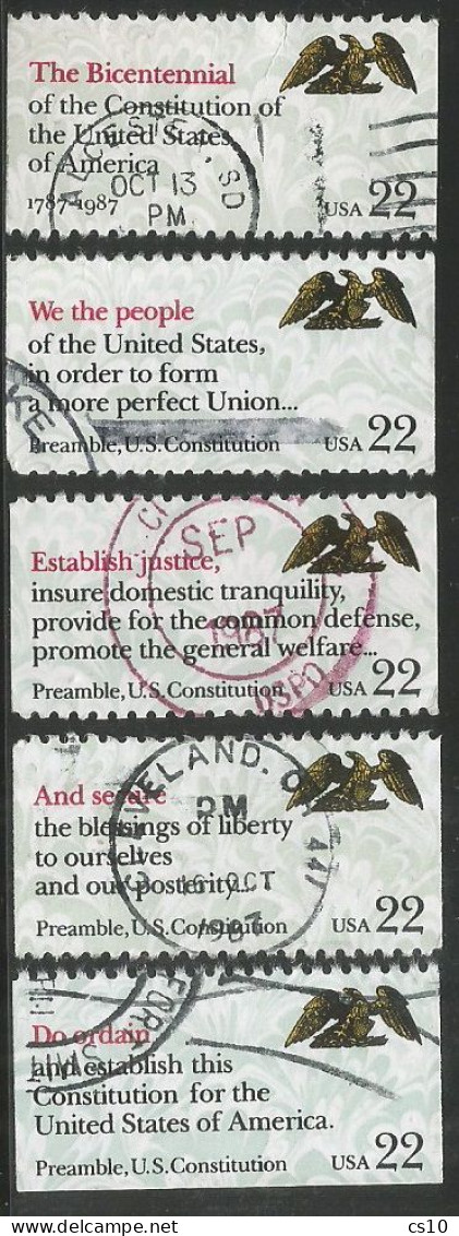 USA 1987 Drafting Of The Constitution Bicentennial SC.#2355/59 Cpl 5v Set From Booklet In VFU Condition - Bandes & Multiples