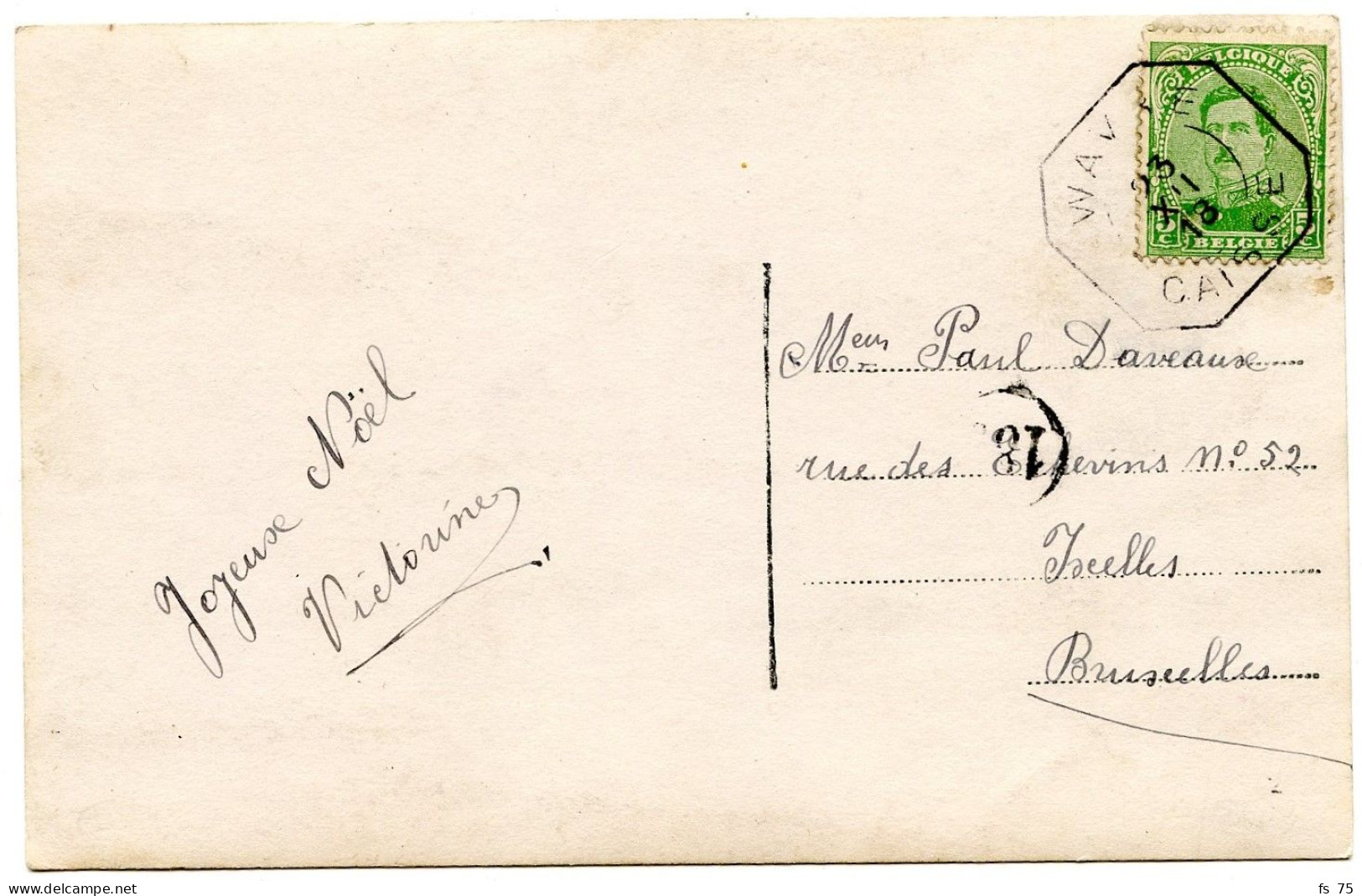 BELGIQUE - COB 137 OBLITERE WAVRE CAISSE SUR CARTE POSTALE, 1918 - Covers & Documents