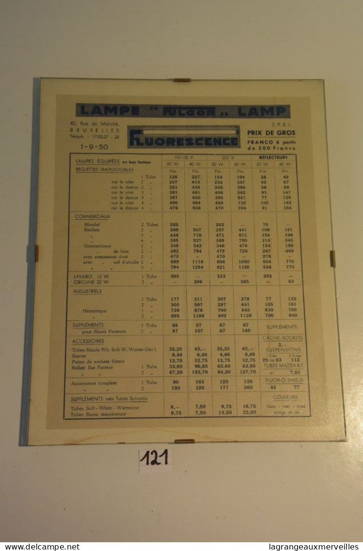 C121 Publicité 1950 Lampe Fulgor BRUXELLES Garage Cinéma - Autres & Non Classés