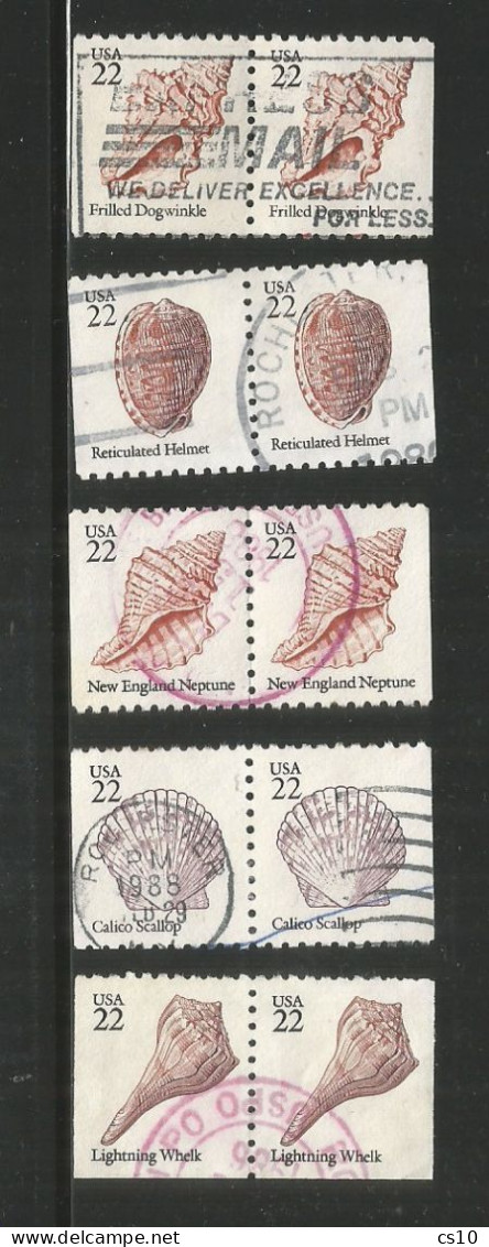 USA 1985 Shells - Cpl5v Set In Pairs From Booklets - VFU - Blocchi & Strisce