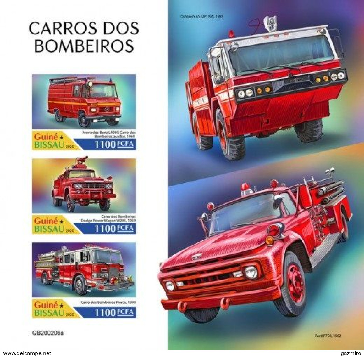 Guinea Bissau 2020, Fire Engines, 4val In BF IMPERFORATED - Sapeurs-Pompiers