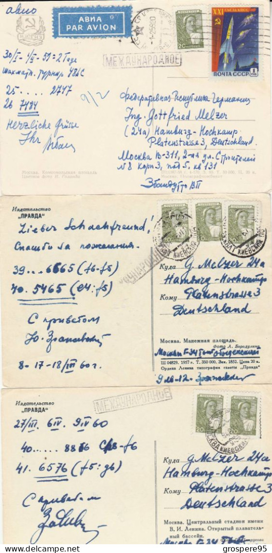 CARTES POSTALES AVEC TIMBRES ET CACHETS RUSSIE 195? - Lettres & Documents