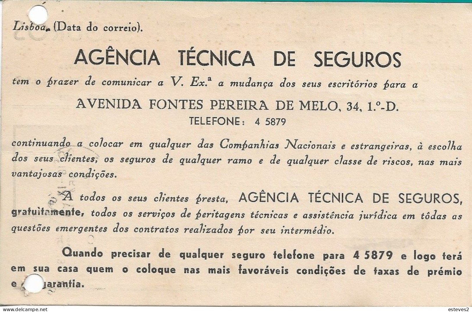 Portugal 1954 , AGÊNCIA TÉCNICA DE SEGUROS , Insurance Commercial Mail , - Portugal