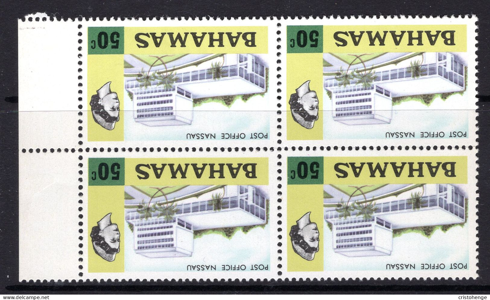 Bahamas 1972-73 Pictorials - 50c Post Office- Wmk. Crown To Left Of CA - Block Of 4 MNH (SG 397w) - 1963-1973 Ministerial Government