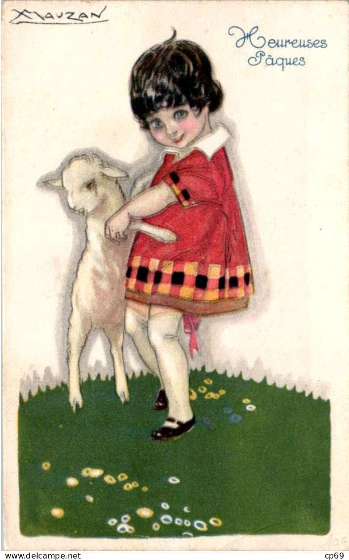 Mauzan Heureuses Pâques Mouton Brebis Sheep Pecora N°302-4 Cpa Couleur Ecrite Au Dos En 1919 En TB.Etat - Mauzan, L.A.