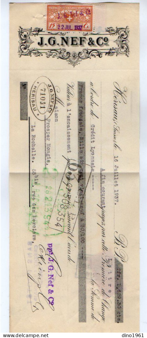 VP22.581 - Lettre De Change - HERISAU,Suisse 1937 - J. G. NEF & Co - Fiscal,Effets De Change - WECHSEL - CAMBIALI . 5Cs - Wechsel