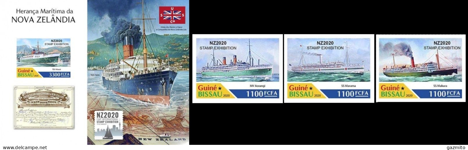 Guinea Bissau 2020, Philaexpo, New Zeland, Ships, 3val +BF IMPERFORATED - Esposizioni Filateliche
