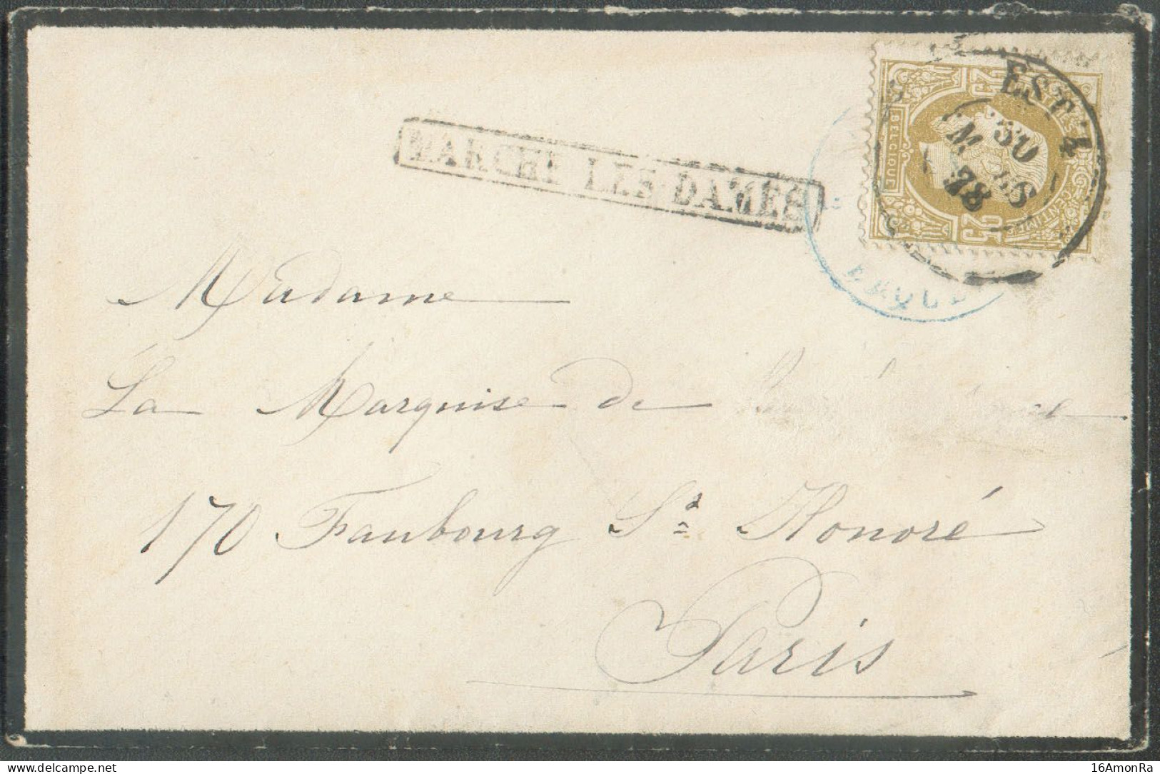 N°32 - 25 Centimes Bistre, Obl. Dc Ambulant EST 4 Sur Enveloppe De Deuil De MARCHE-LES-DAMES Du 30 Mars 1878 Vers Paris. - Ambulanti