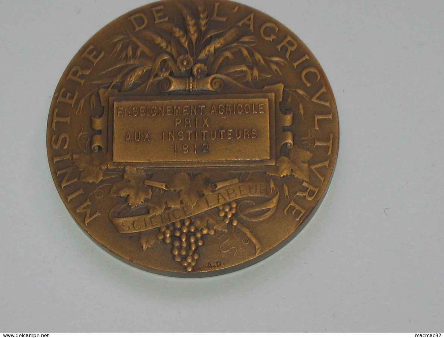 Médaille Ministère De L'Agriculture - Enseignement Agricole Prix Aux Instituteurs 1912   **** EN ACHAT IMMEDIAT **** - Professionals/Firms