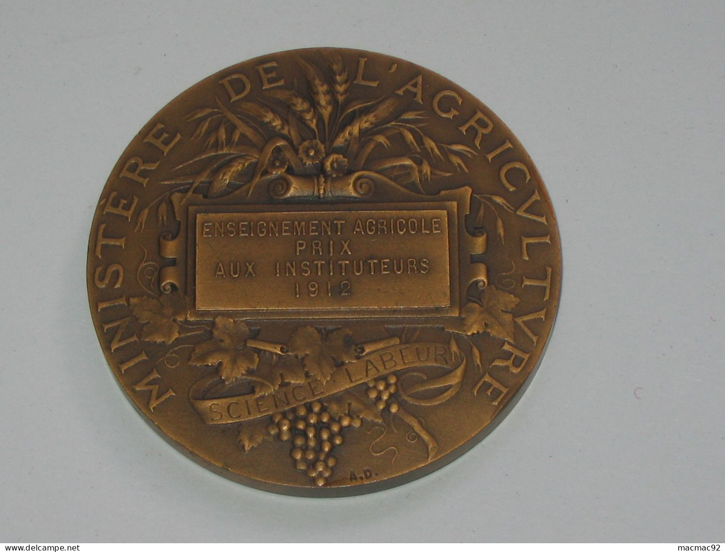 Médaille Ministère De L'Agriculture - Enseignement Agricole Prix Aux Instituteurs 1912   **** EN ACHAT IMMEDIAT **** - Professionnels/De Société