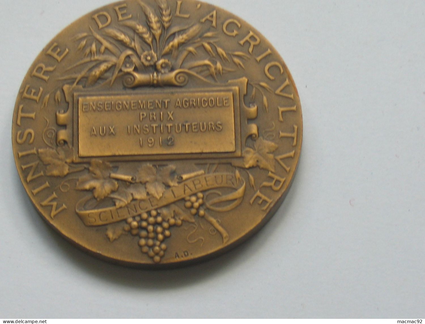 Médaille Ministère De L'Agriculture - Enseignement Agricole Prix Aux Instituteurs 1912   **** EN ACHAT IMMEDIAT **** - Profesionales/De Sociedad