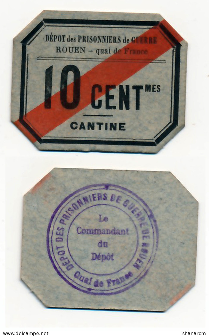 1918-1918 // P.O.W. // DEPÔT DE ROUEN // QUAI DE FRANCE // Bon De Dix Centimes - Andere & Zonder Classificatie