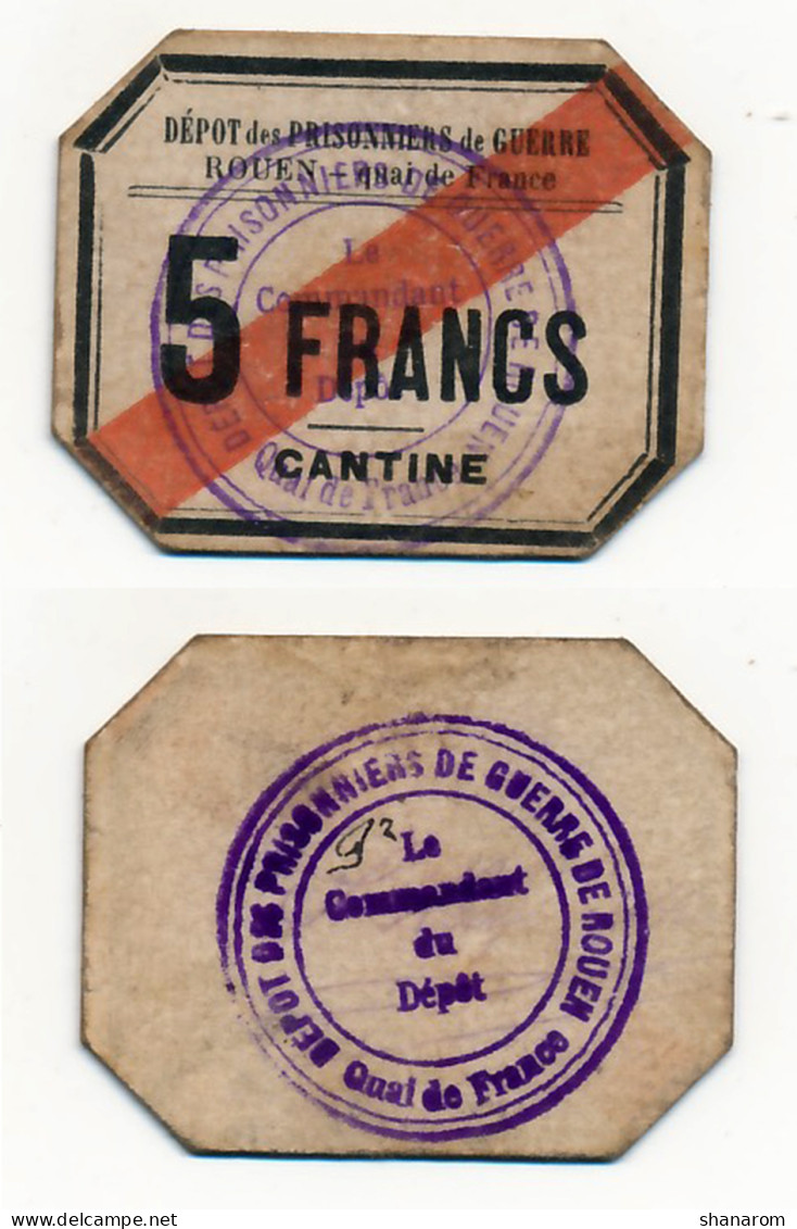 1918-1918 // P.O.W. // DEPÔT DE ROUEN // QUAI DE FRANCE // Bon De Cinq Francs - Other & Unclassified