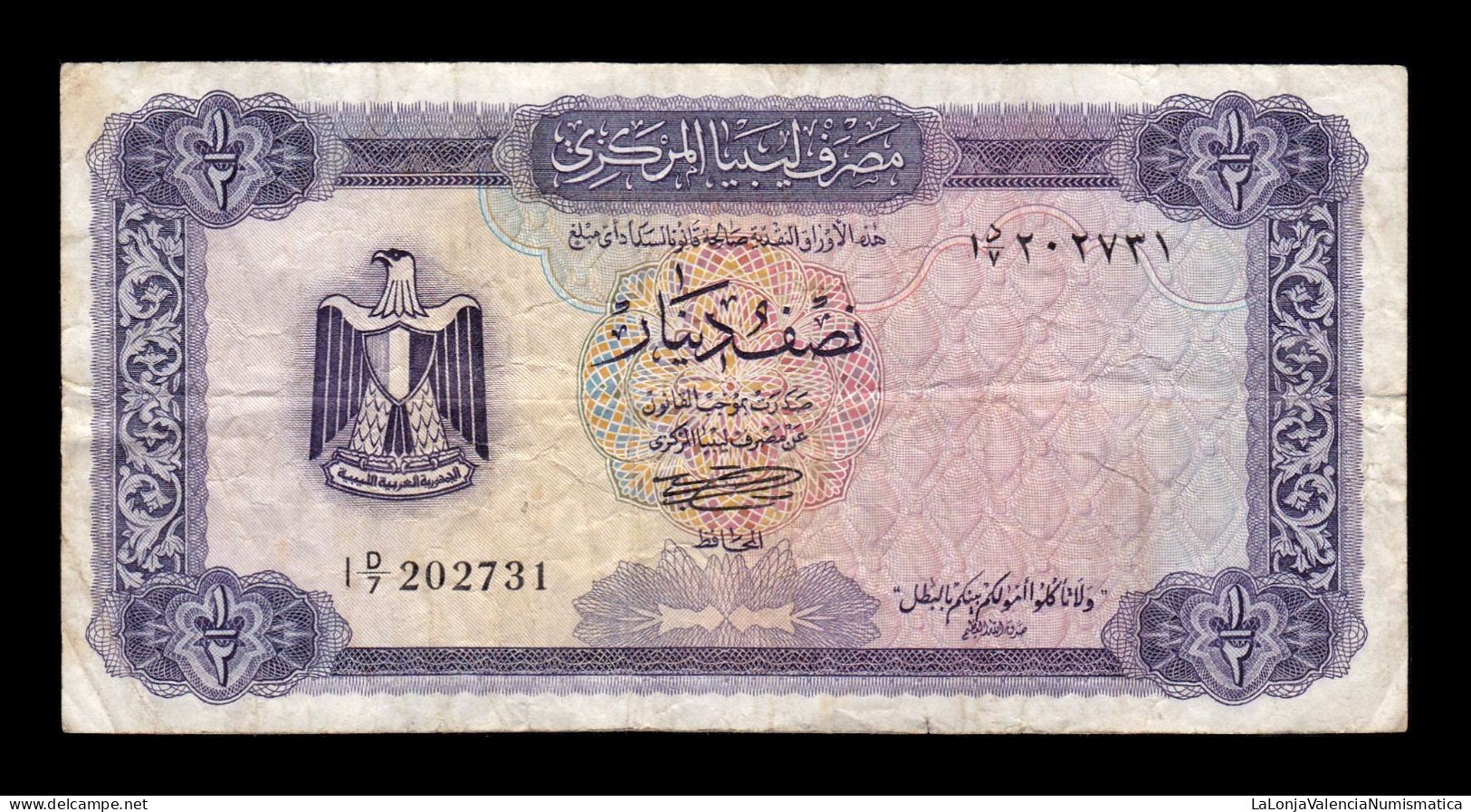 Libia Libya ½ Dinar 1972 Pick 34b Bc/Mbc F/Vf - Libië
