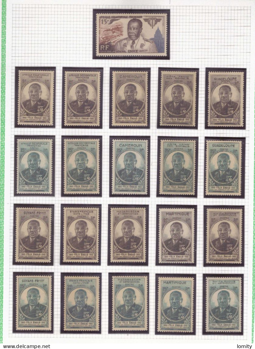 Gouverneur Général Eboué Série Complète 26 Timbres Timbre Neuf** + Non Dentelé St Pierre Miquelon Guadeloupe Cote 255€ - 1945 Gouverneur-Général Félix Éboué