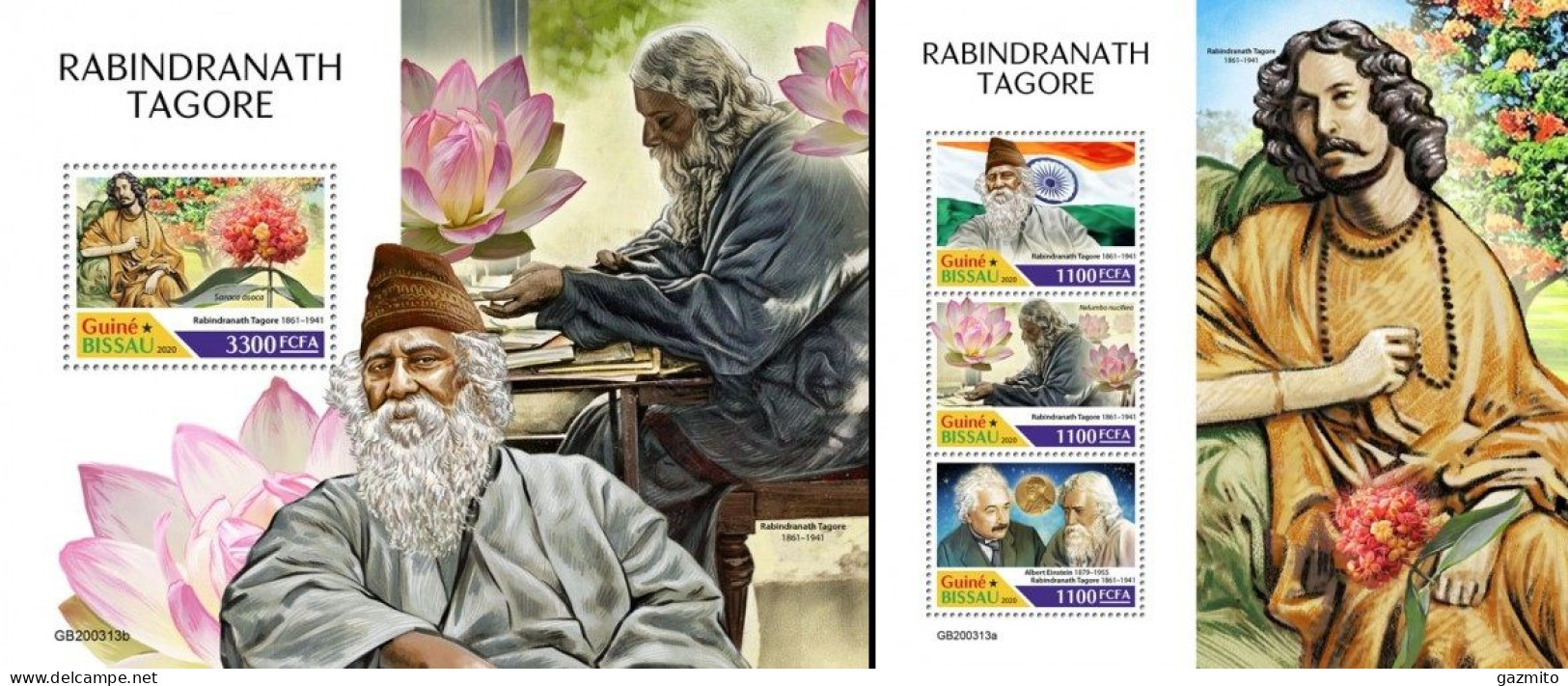 Guinea Bissau 2020, Rabindranath Tagore, 3val +BF - Hinduismo