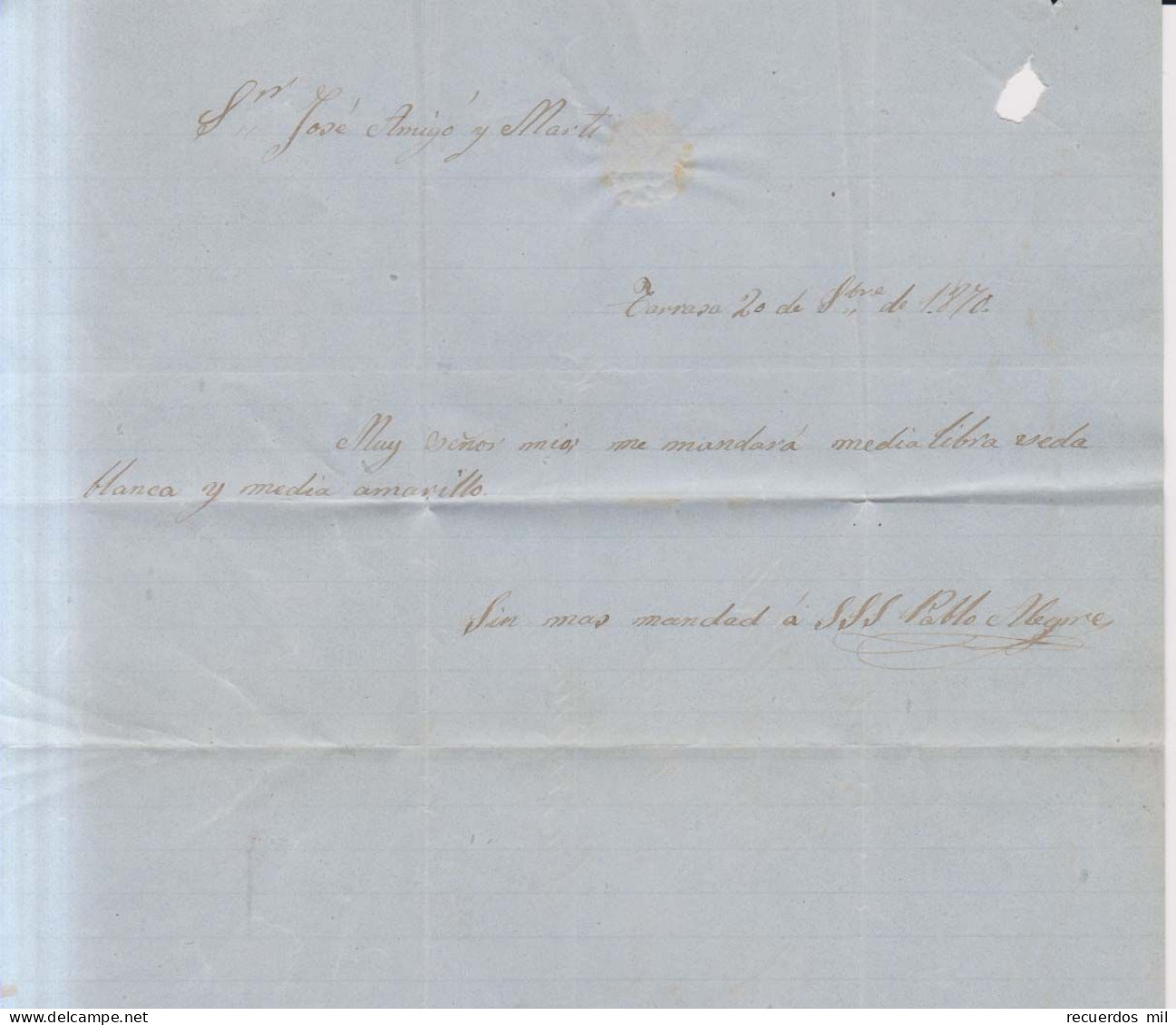 Año 1870 Edifil 107 Alegoria Carta Matasellos Tarrasa Barcelona Pablo Alegre - Lettres & Documents