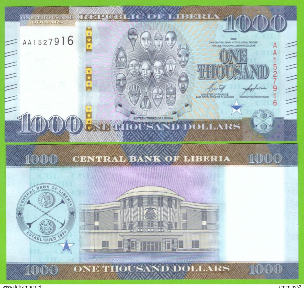 LIBERIA 1000 DOLLARS 2022 P-W43 UNC - Liberia