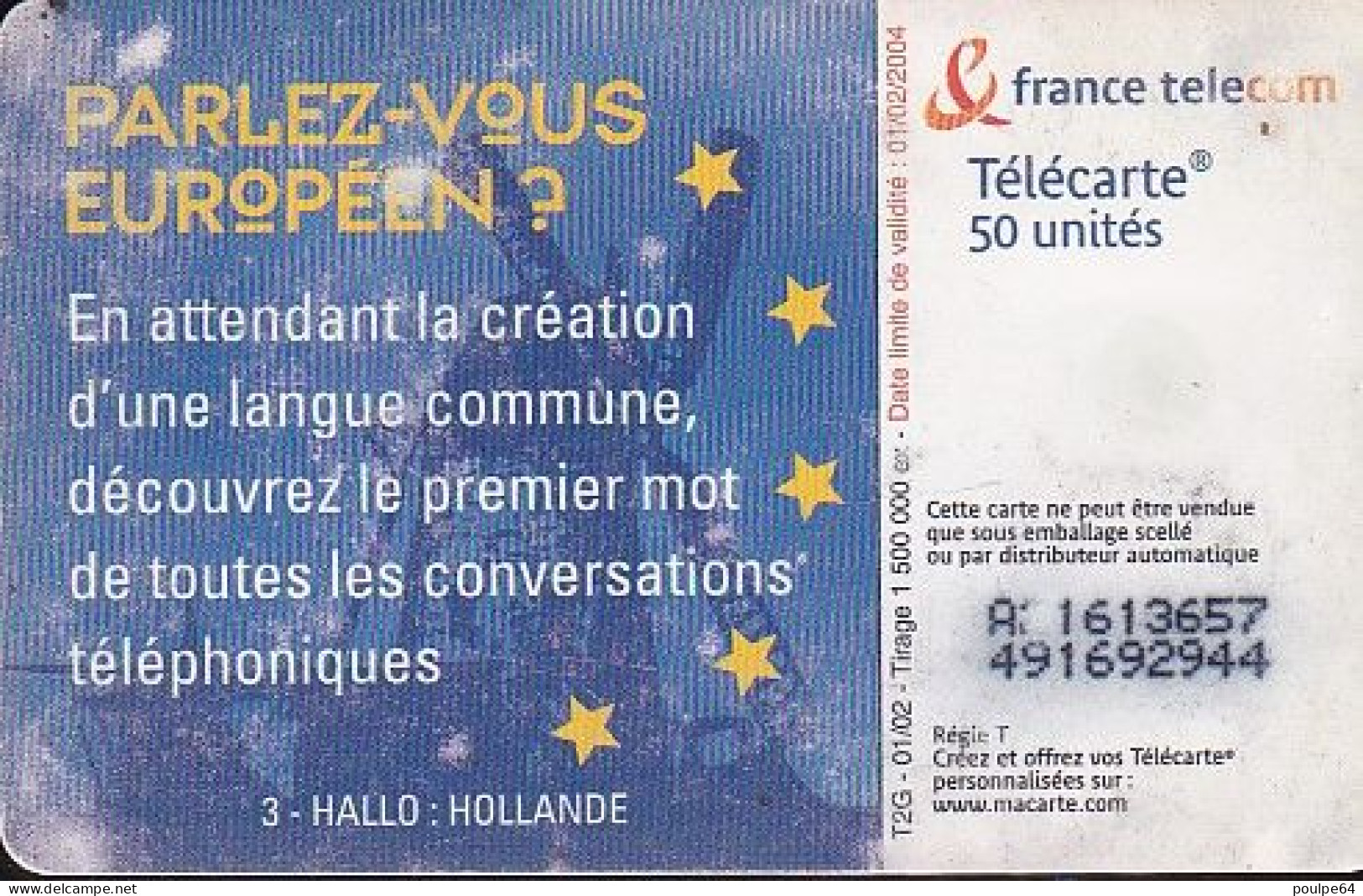 F1200B  01/2002 - PARLEZ-VOUS EUROPÉEN ? HOLLANDE - 50 SO3 - 2002