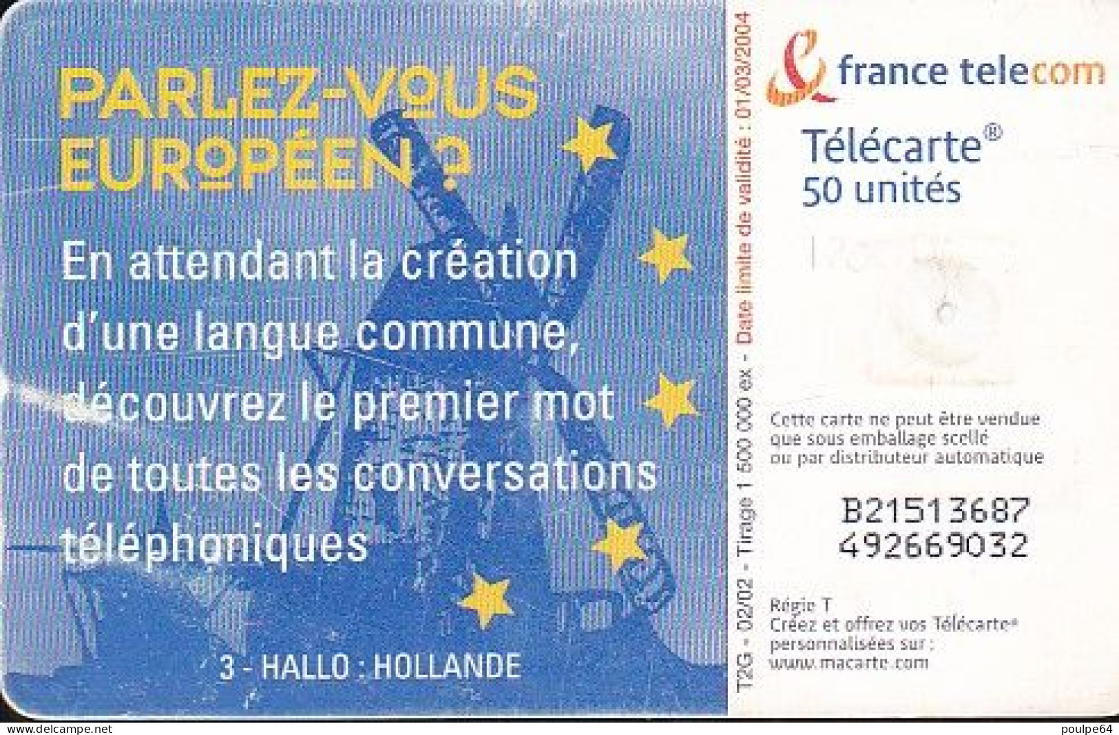 F1200D  02/2002 - PARLEZ-VOUS EUROPÉEN ? HOLLANDE - 50 GEM2 - 2002