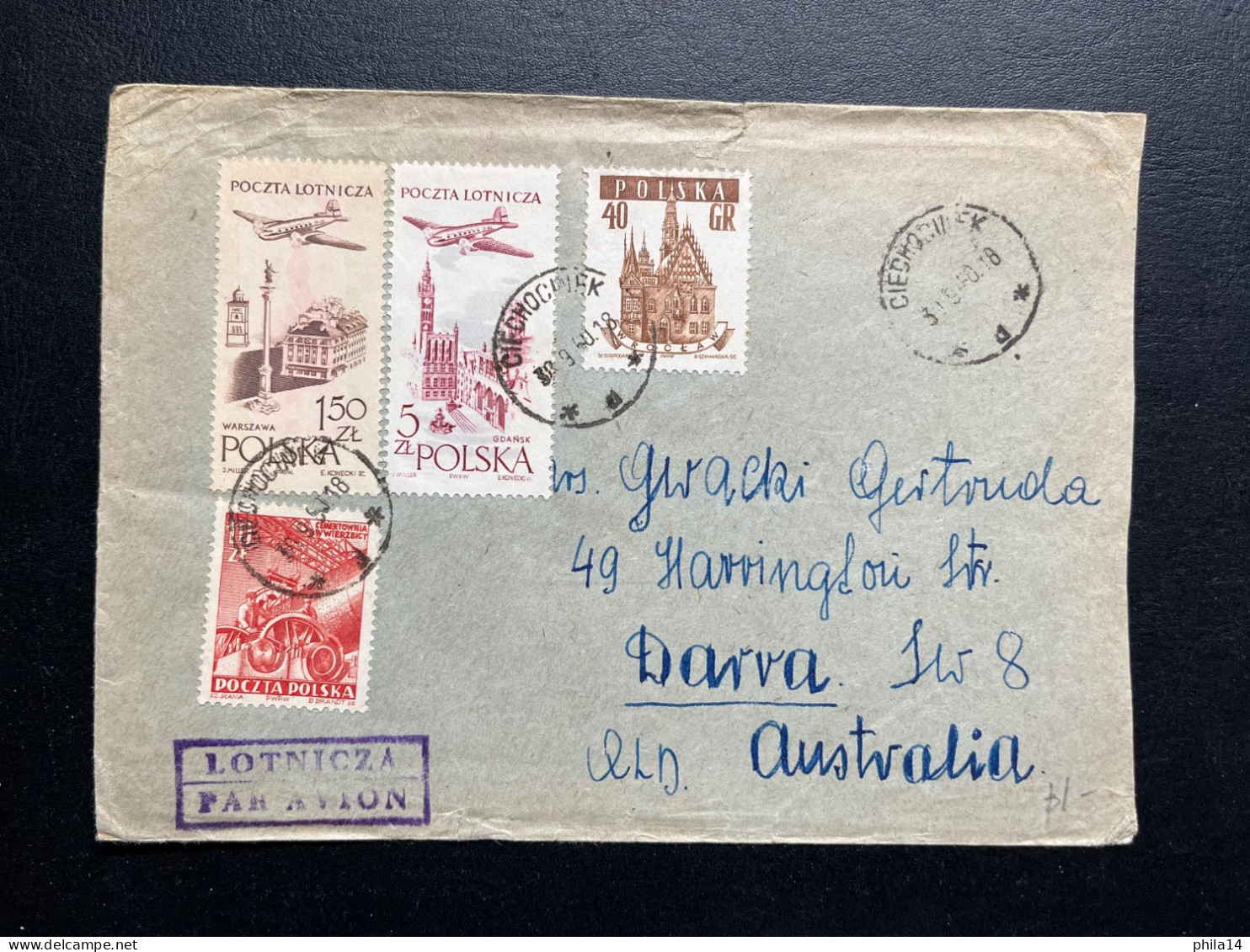 ENVELOPPE POLOGNE CIECHOCWEK 1960 POUR DARVA AUSTRALIE - Cartas & Documentos