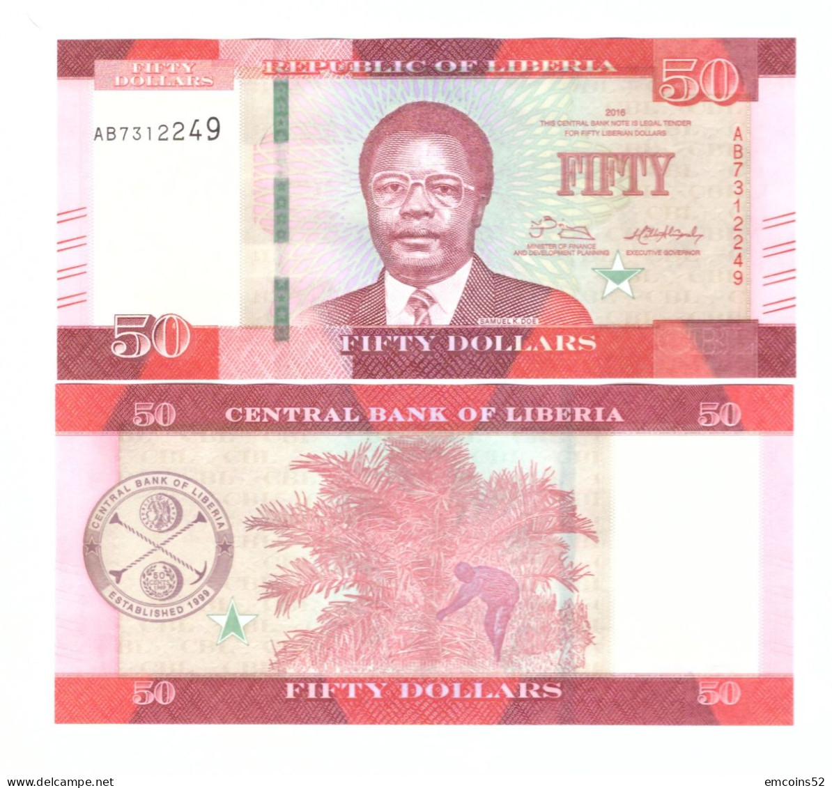 LIBERIA 50 DOLLARS 2016 P-34a UNC - Liberia