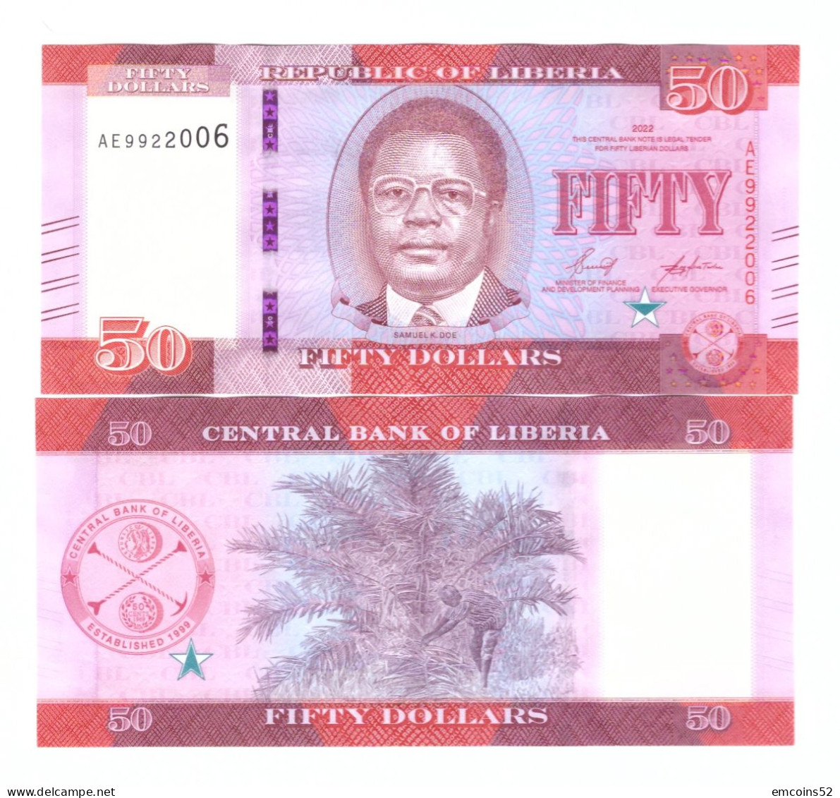 LIBERIA 50 DOLLARS 2022 P-W40 UNC - Liberia