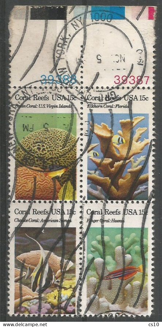 USA 1980 Coral Reefs - SC.# 1827/30 - Cpl 4v Set In VFU Block4 With Upper Marging - NY 5nov1980 - Tiras Cómicas & Múltiples