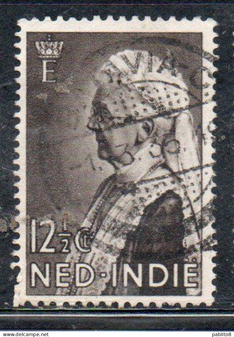 DUTCH INDIA INDIE INDE NEDERLANDS HOLLAND OLANDESE NETHERLANDS INDIES 1934 DOWAGER QUEEN EMMA 12 1/2c +2 1/2 USED USATO - Nederlands-Indië