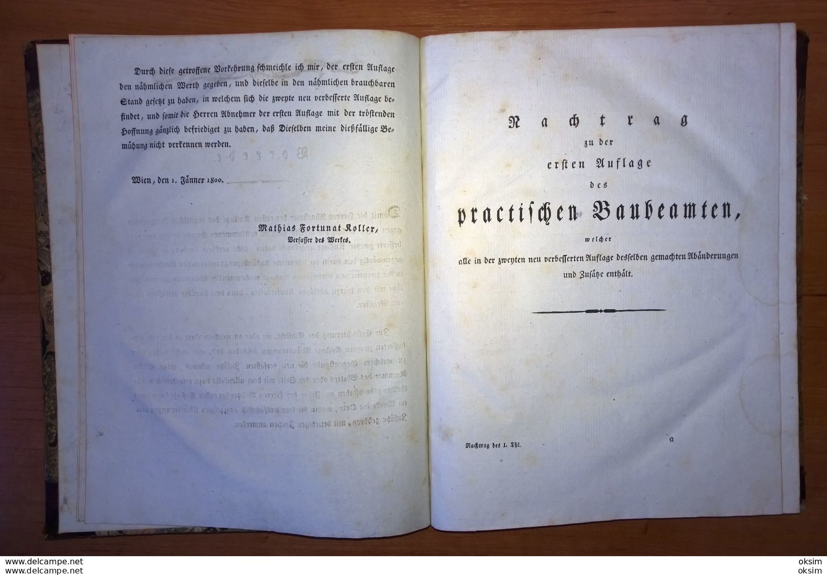 PRAKTISCHE BAUBEAMTE, Nachtrag Zur Ersten Auflage, Dreizehn Kupfertafeln, Autor Mathias Fortunat Koller, Jahre 1800 - Architettura