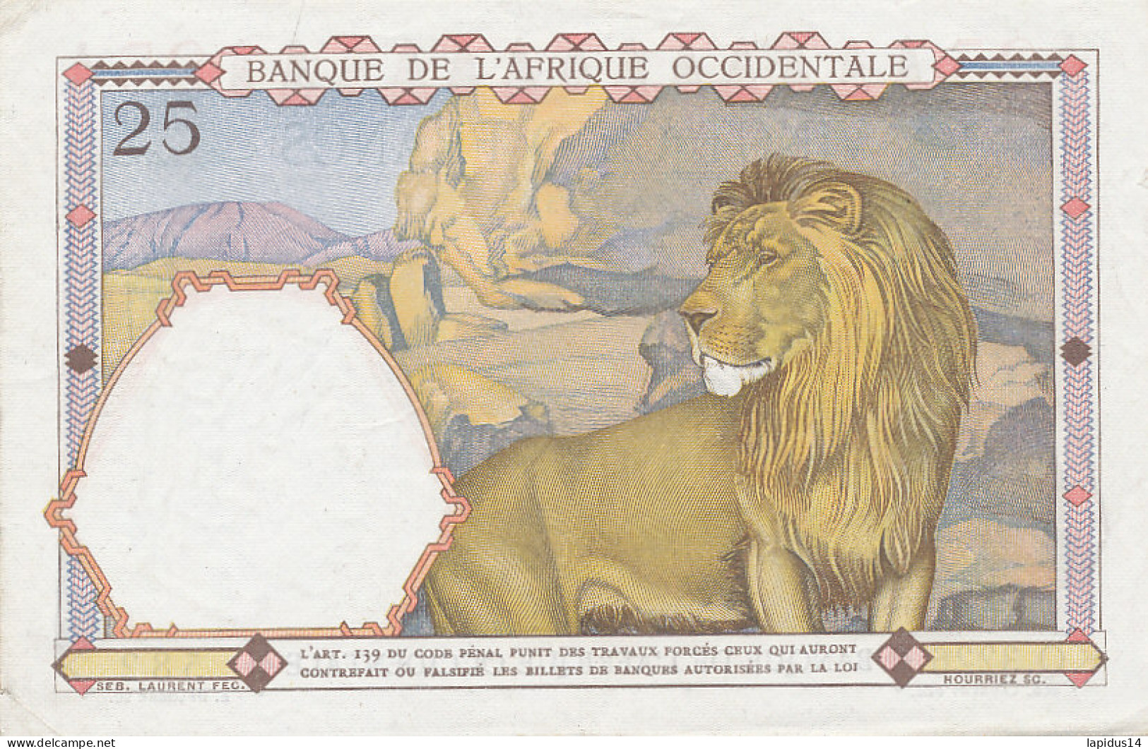  BILLET    BANQUE  DE L'AFRIQUE OCCIDENTALE  25 FRANCS  Q 3226     22-4-1942 - South Africa