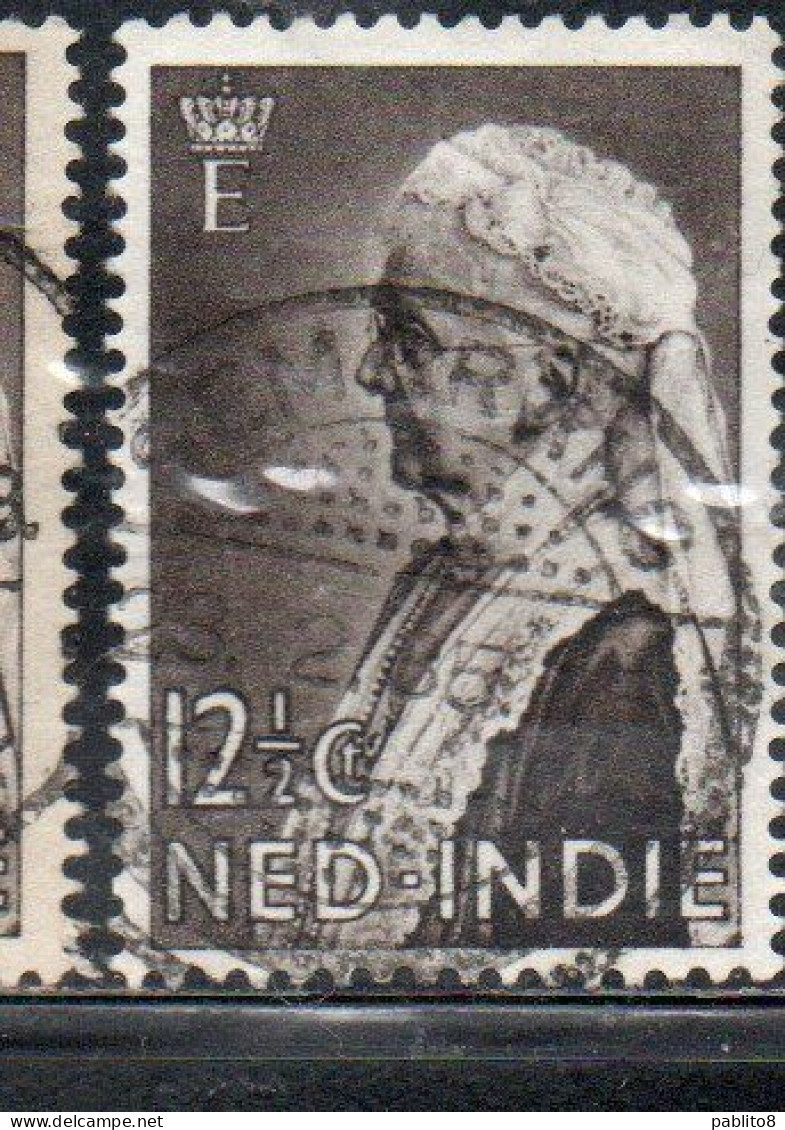 DUTCH INDIA INDIE INDE NEDERLANDS HOLLAND OLANDESE NETHERLANDS INDIES 1934 DOWAGER QUEEN EMMA 12 1/2c +2 1/2 USED USATO - Nederlands-Indië