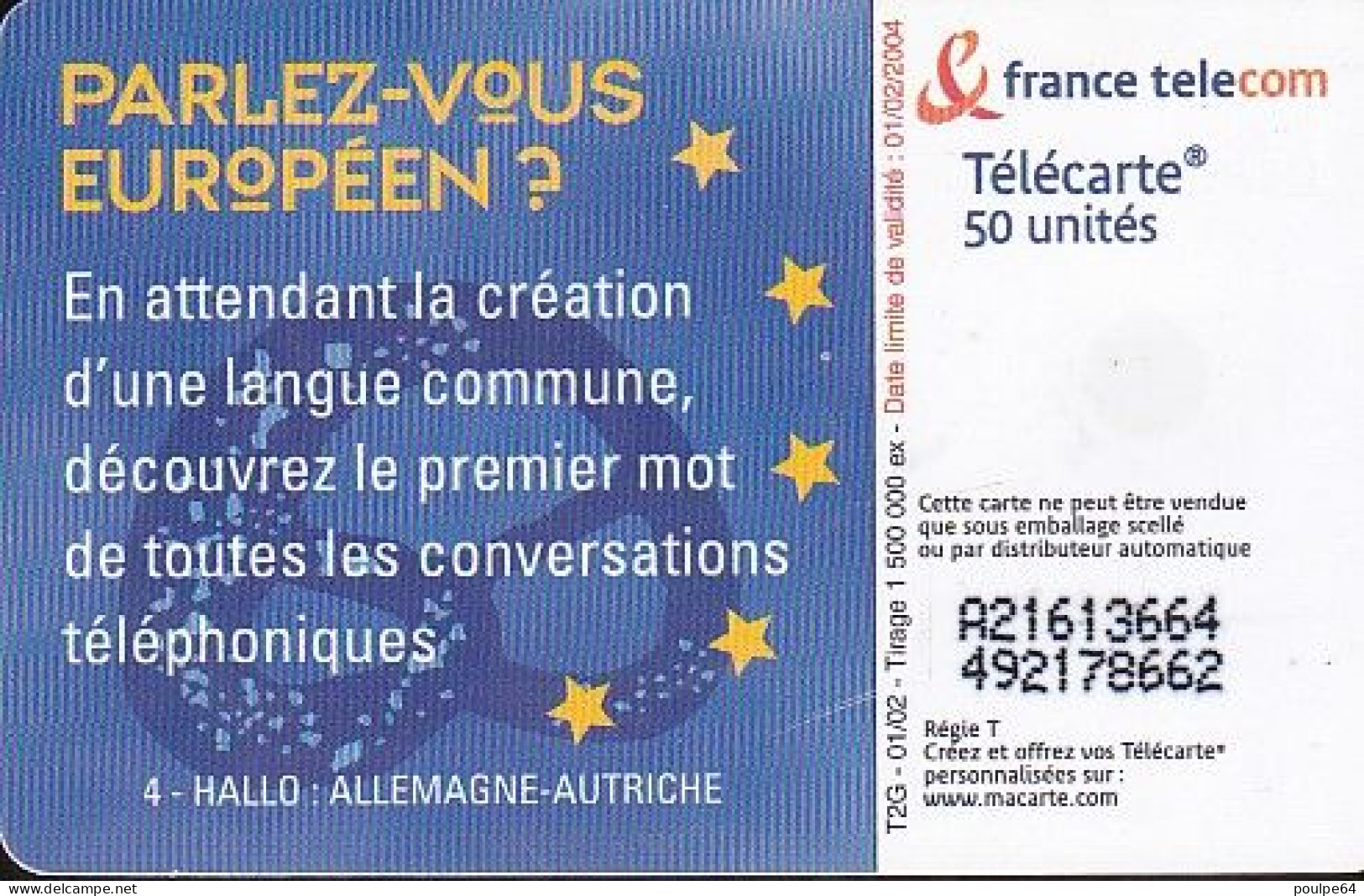 F1202B  01/2002 - PARLEZ-VOUS EUROPÉEN ? ALLEMAGNE - AUTRICHE - 50 SO3 - 2002