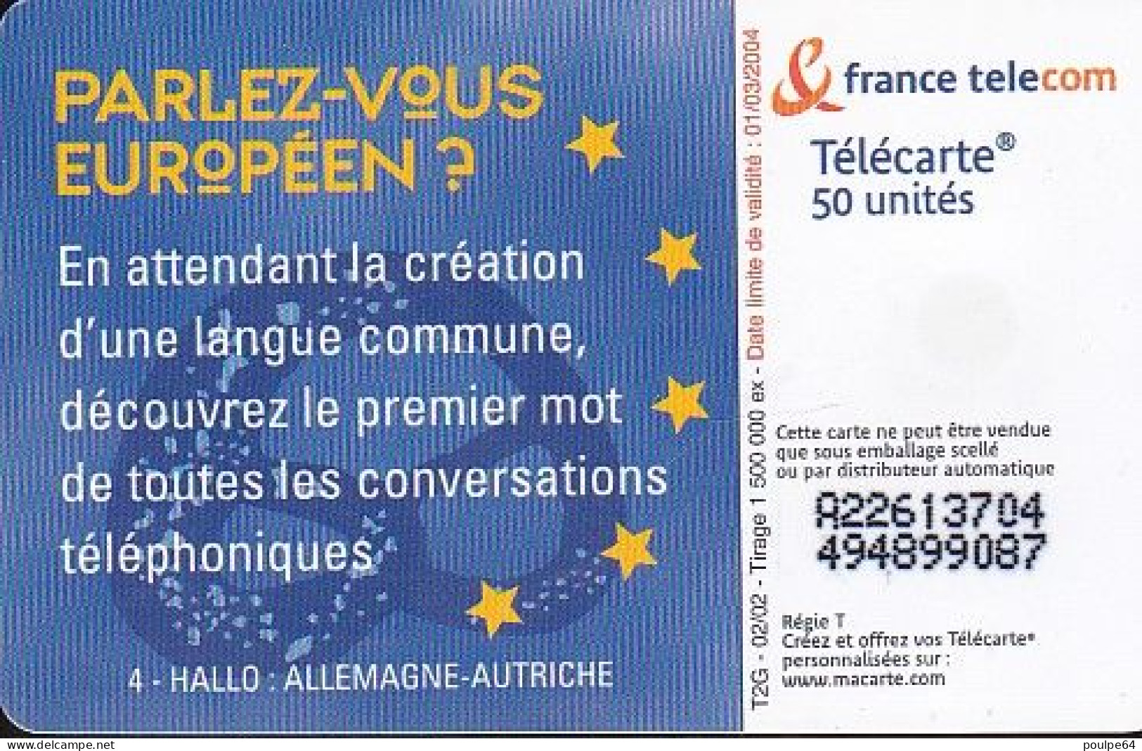 F1202E  02/2002 - PARLEZ-VOUS EUROPÉEN ? ALLEMAGNE - AUTRICHE - 50 SO3 - 2002