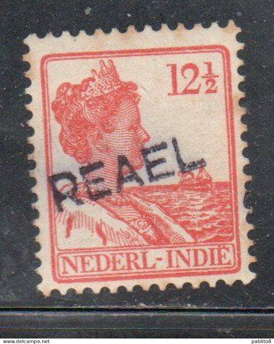DUTCH INDIA INDIE INDE NEDERLANDS HOLLAND OLANDESE NETHERLANDS INDIES 1912 REAEL OVERPRINTED QUEEN WILHELMINA 12 1/2c MH - Nederlands-Indië