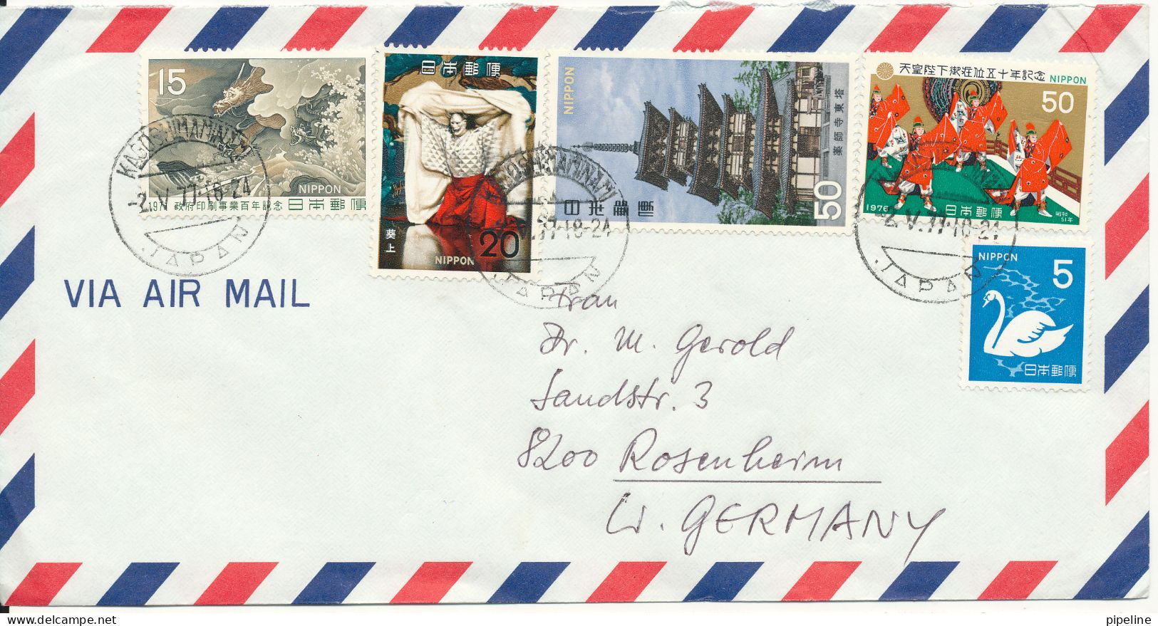 Japan Air Mail Cover Sent To Germany Kagoshima 2-5-1977 With A Lot Of Topic Stamps - Luchtpost