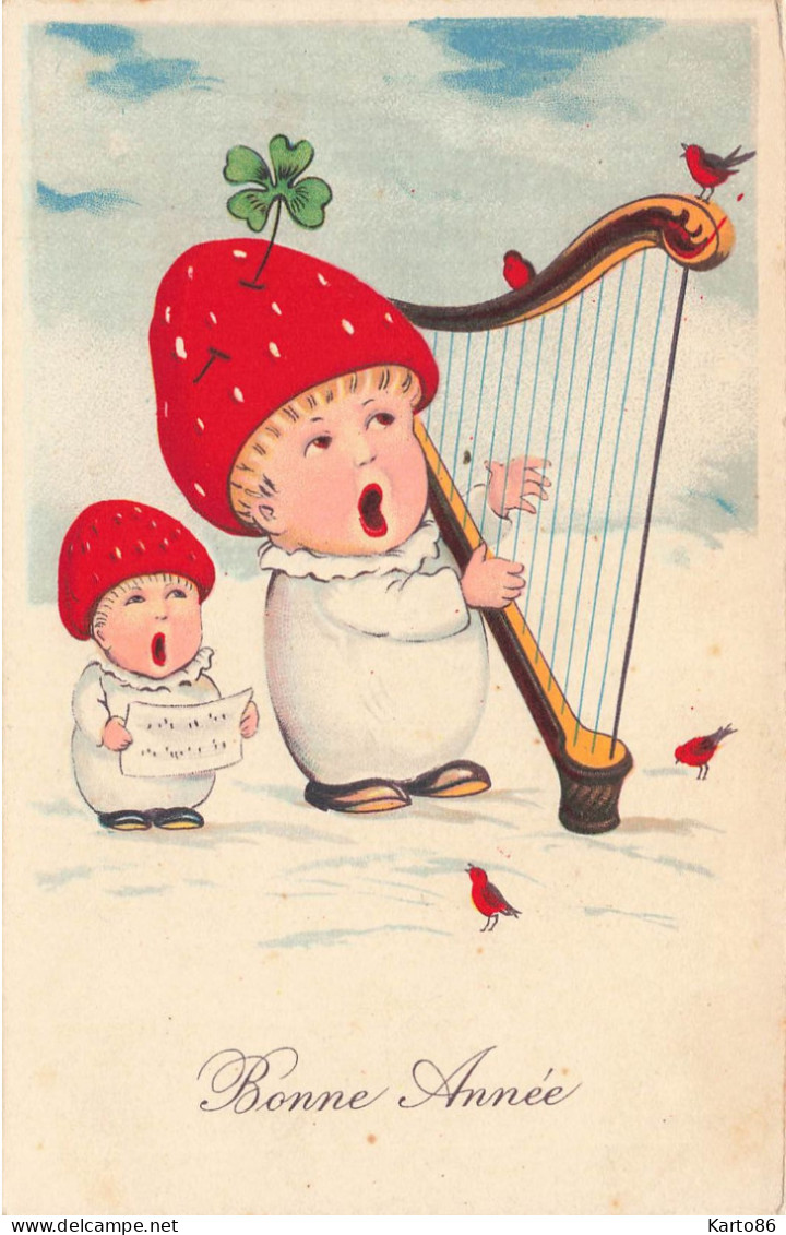 Enfants Champignon * CPA Illustrateur * Mushroom Champignons * Joueur De Harpe * Instrument Musique Musiciens Chanteurs - Champignons