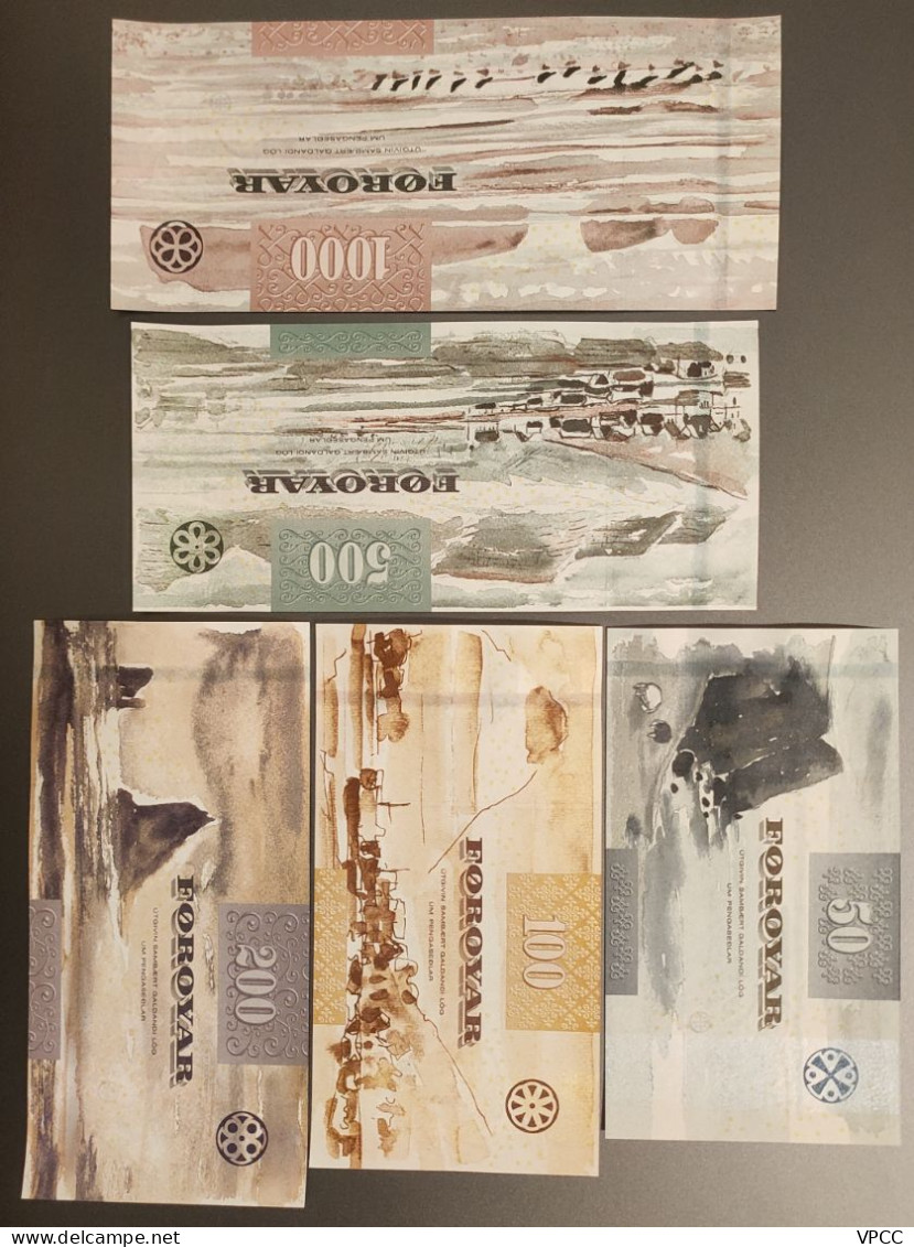 Faroe Islands Complete Banknote Set In UNC Condition - Isole Faroer