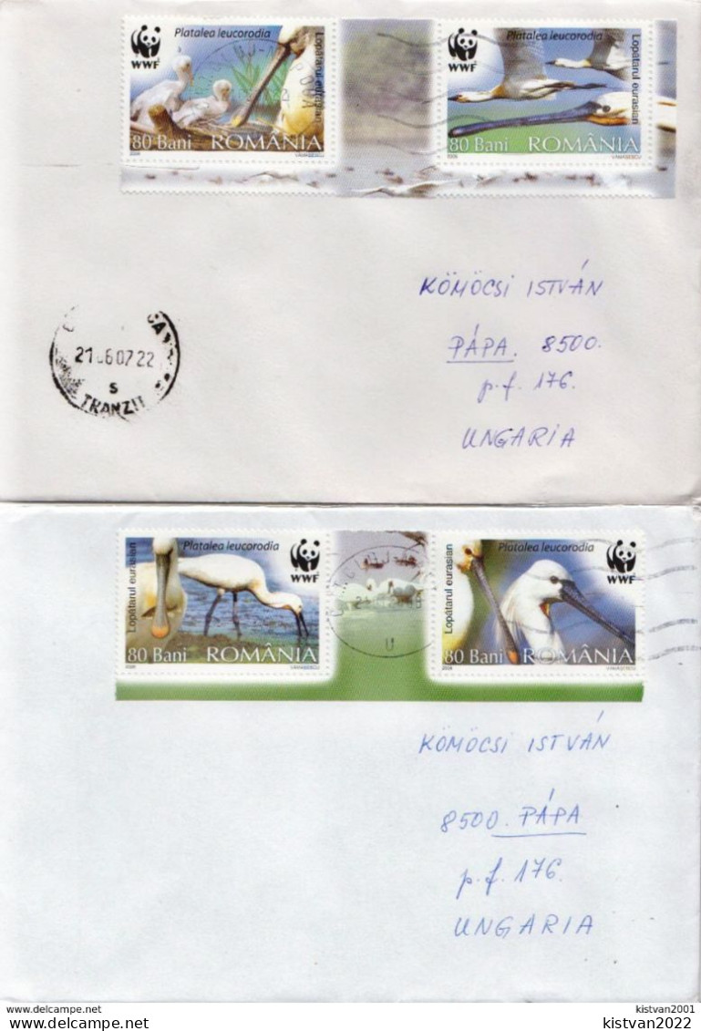 Postal History Cover: Romania With Birds, WWF Full Set On 2 Covers - Lettres & Documents