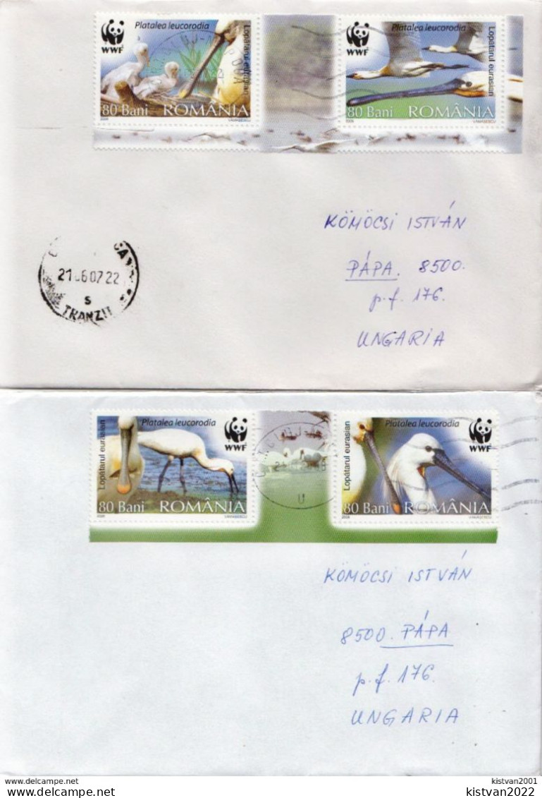 Postal History Cover: Romania With Birds, WWF Full Set On 2 Covers - Brieven En Documenten