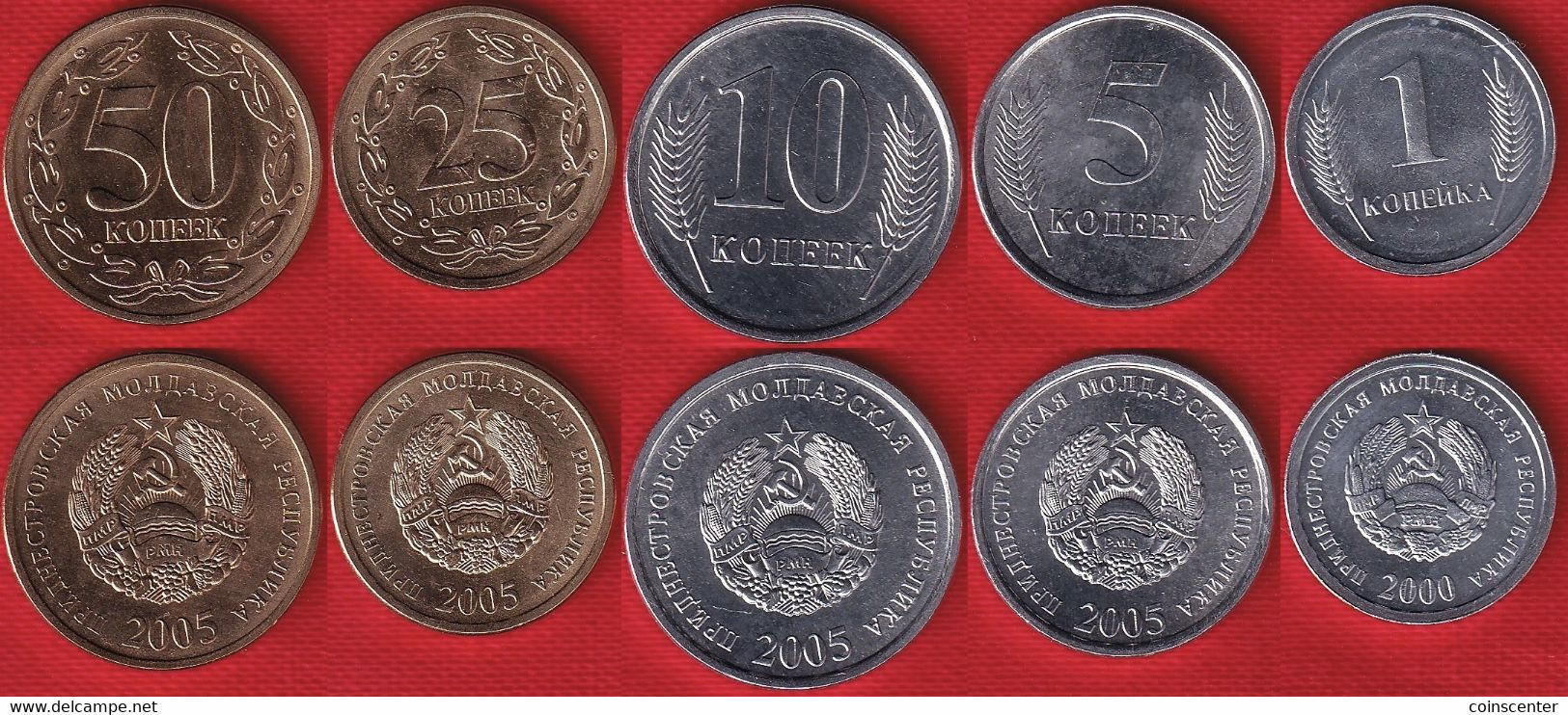 Transnistria Set Of 5 Coins: 1 - 50 Kopeek 2000-2005 UNC - Moldavie