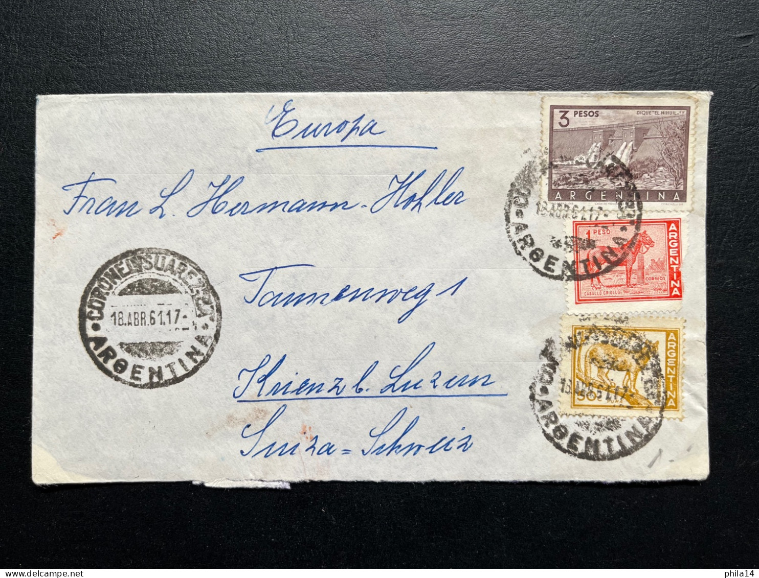 ENVELOPPE ARGENTINE CORONEL SUAREZ  1961 POUR SUISSE - Lettres & Documents