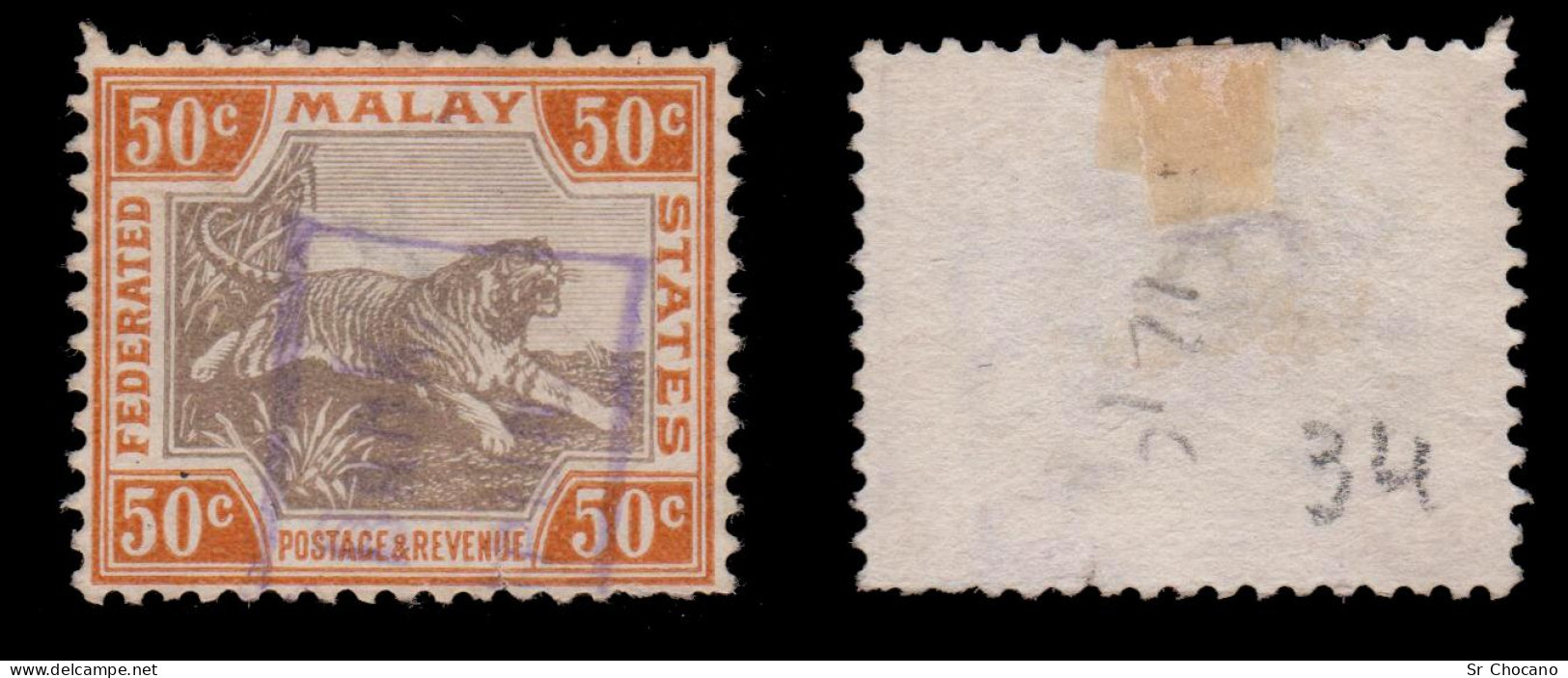 MALASYA 1901.FEDERAL STATES.SG 22b.50c.GREY BROWN-ORANGE BROWN.Used WMK CROWN.CA - Federated Malay States