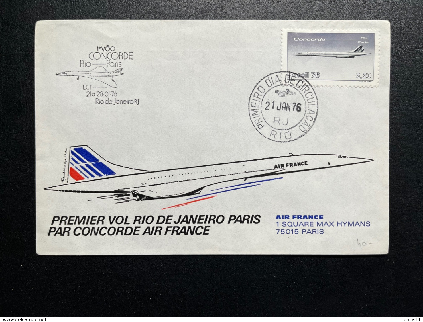 ENVELOPPE BRESIL RIO 1976 POUR PARIS / CONCORDE PREMIER VOL RIO PARIS - Briefe U. Dokumente