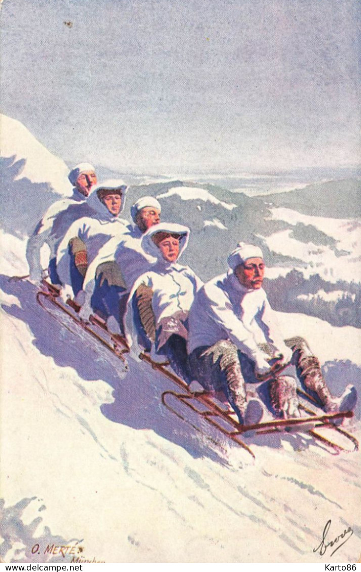 O. MERTE * CPA Illustrateur Art Nouveau Jugendstil O. Merté * Sports D'hiver * Bobsleigh Luge * Homme Femme * Série 556 - Mertè, O.