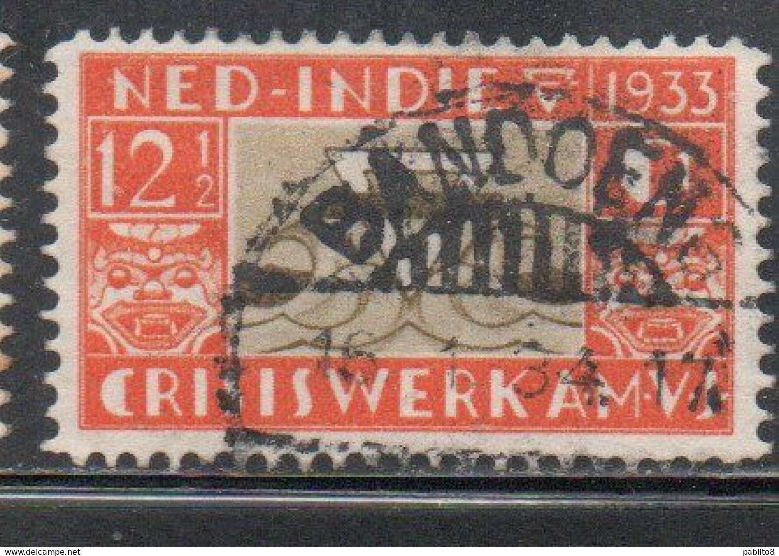 DUTCH INDIA INDIE INDE NEDERLANDS HOLLAND OLANDESE NETHERLANDS INDIES 1933  YMCA EMBLEM 12 1/2c + 2 1/2 USED USATO - Nederlands-Indië