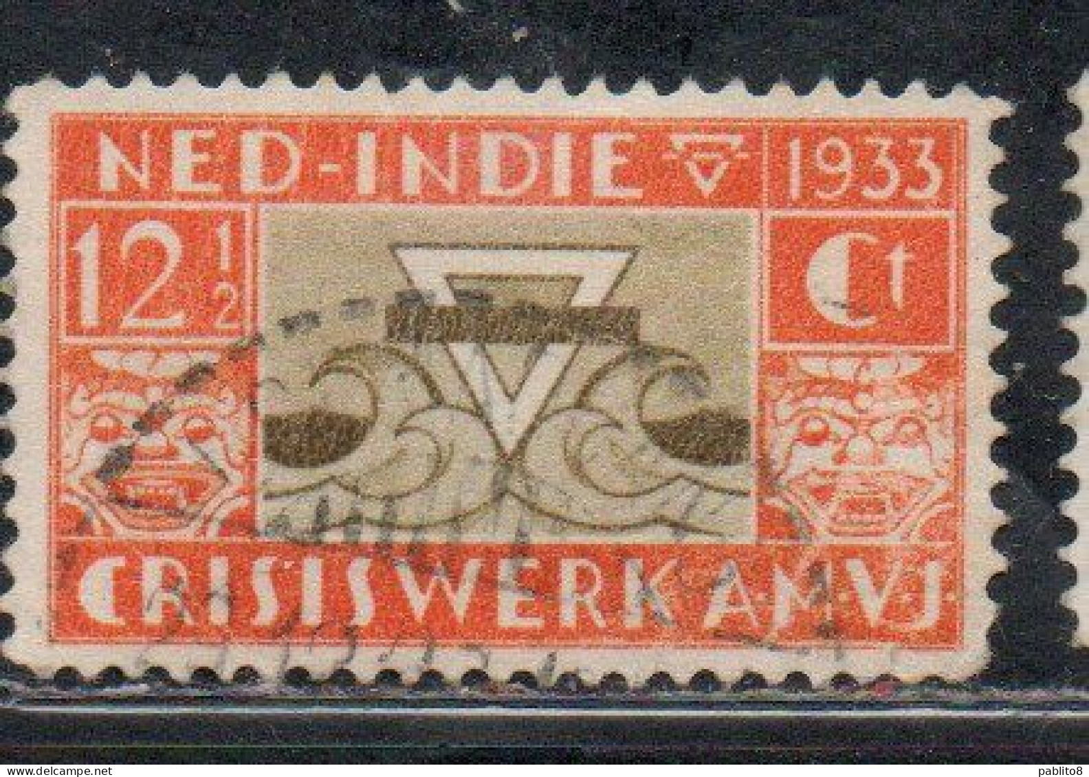 DUTCH INDIA INDIE INDE NEDERLANDS HOLLAND OLANDESE NETHERLANDS INDIES 1933  YMCA EMBLEM 12 1/2c + 2 1/2 USED USATO - Nederlands-Indië