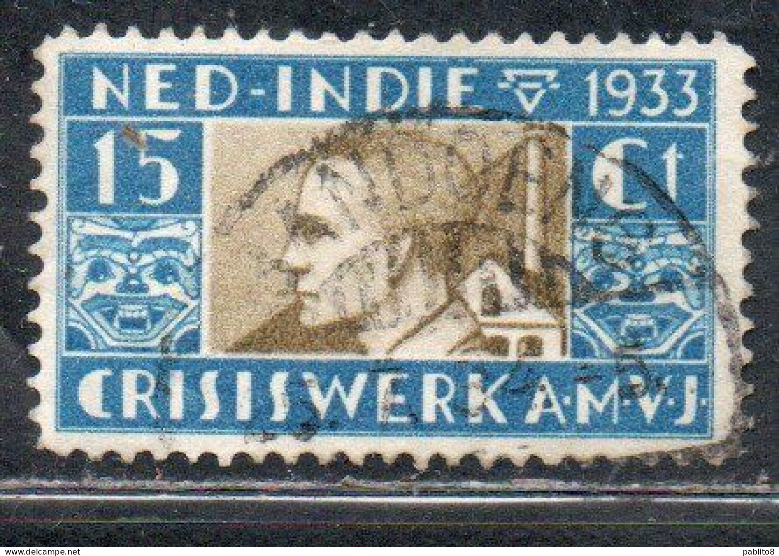 DUTCH INDIA INDIE INDE NEDERLANDS HOLLAND OLANDESE NETHERLANDS INDIES 1933 JOBLESS MAN 15c + 5 USED USATO - Nederlands-Indië