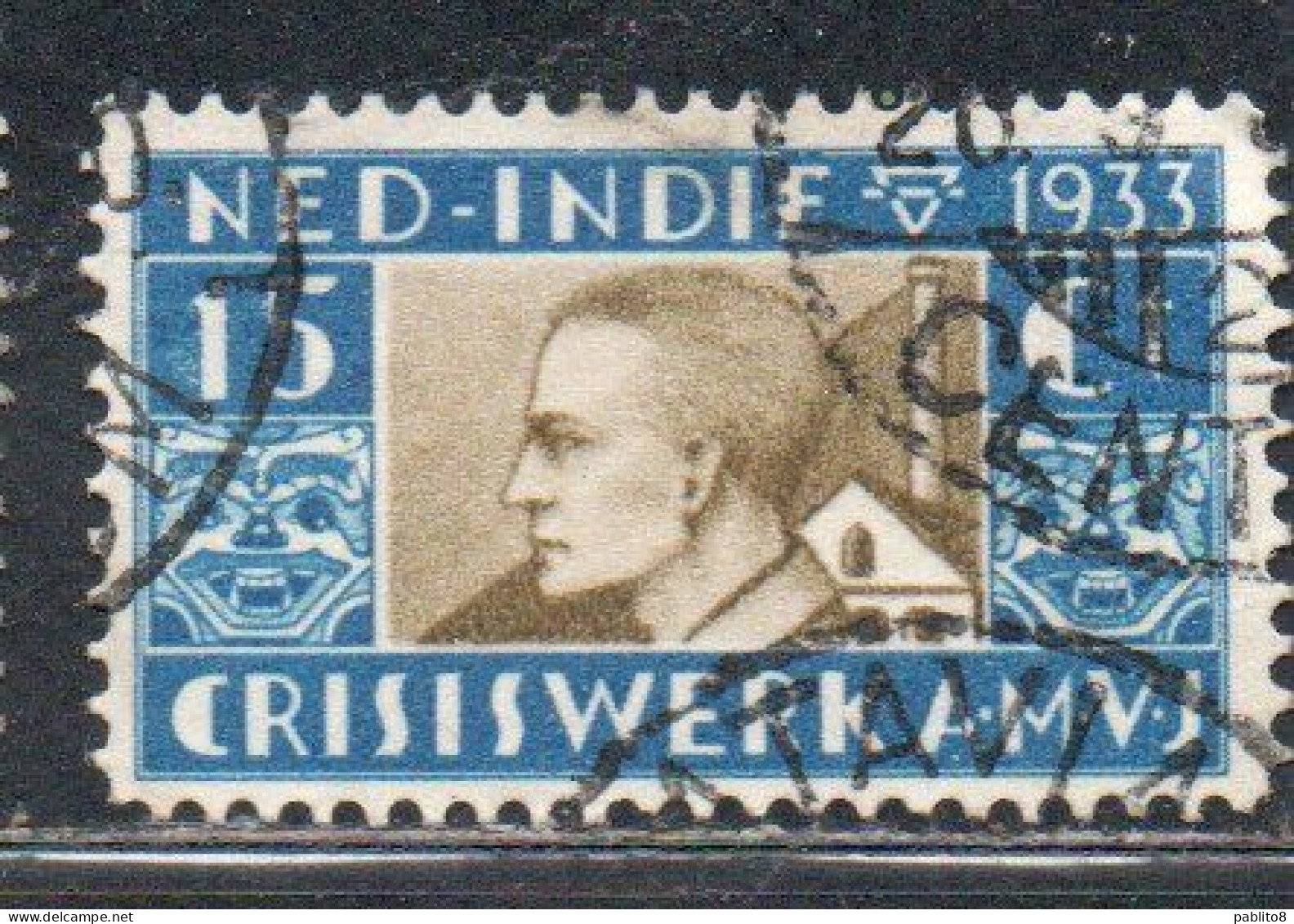 DUTCH INDIA INDIE INDE NEDERLANDS HOLLAND OLANDESE NETHERLANDS INDIES 1933 JOBLESS MAN 15c + 5 USED USATO - Nederlands-Indië